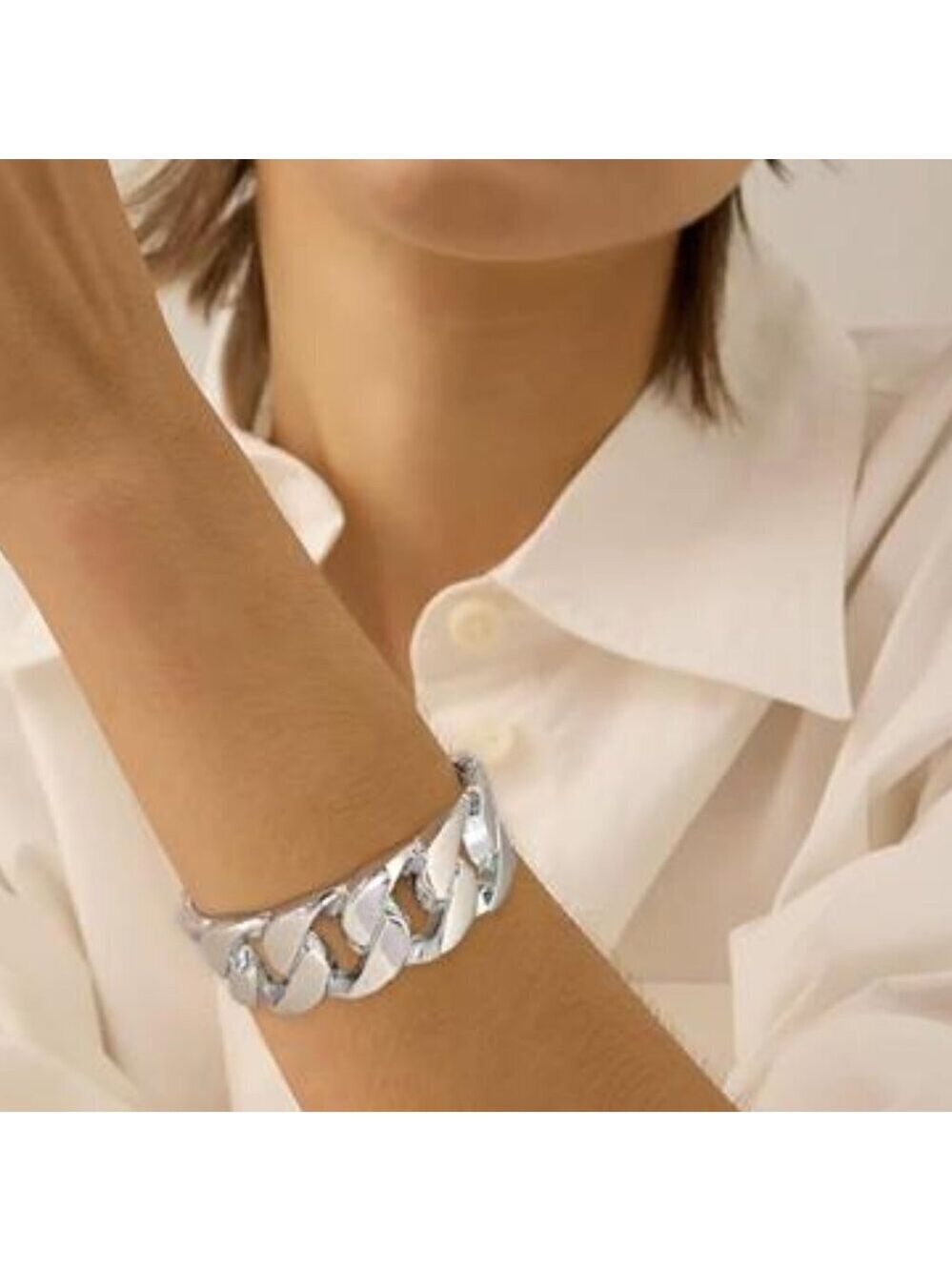 Chunky Silver Tone Bangle Bracelets for Women Thick Wide Hinged Cuff Bracelet